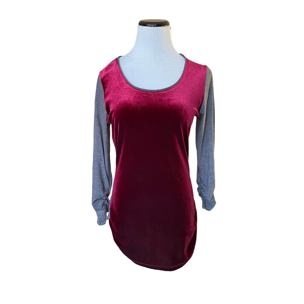 Sundance Velvet Scoop Neck Top Size M Burgundy Gray Knit Sleeves Boho Holiday
